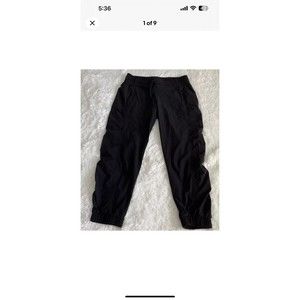 Athleta Womans Jogger Pants Black Sz 0 Ruched Leg Drawstring Waist Inseam 22”